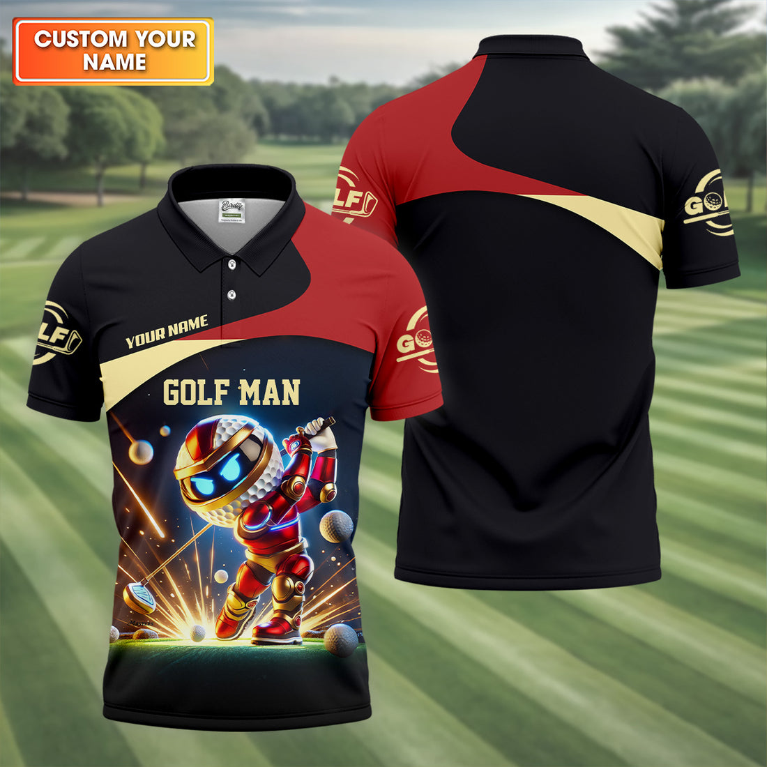 Golf Man Black And Red Fun Golf Shirts For Men, Mens Golf Polo Shirts, Cool Golf Gift, Golfing Apparel