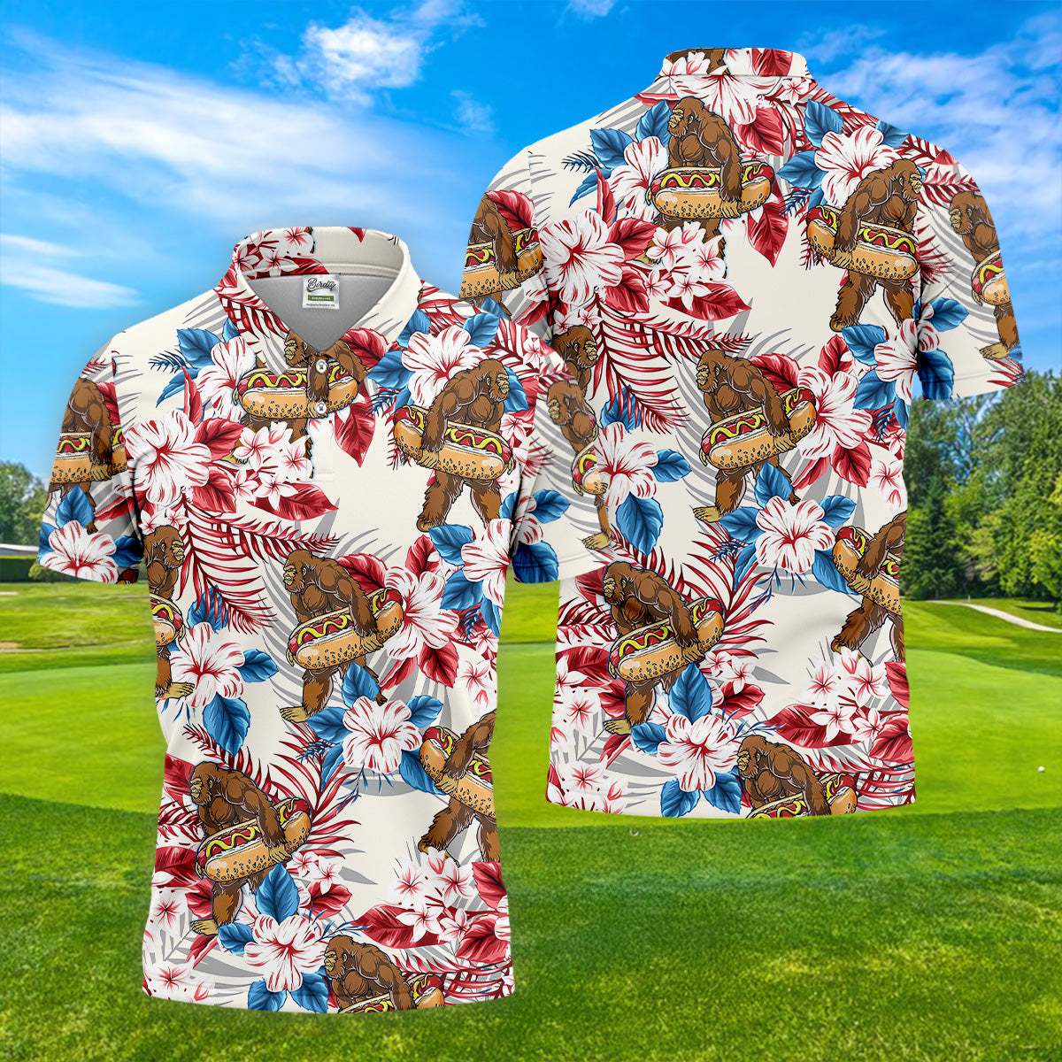 Bigfoot Hawaiian Shirts, Funny Hotdog Men Polo, Fun Golf Shirts