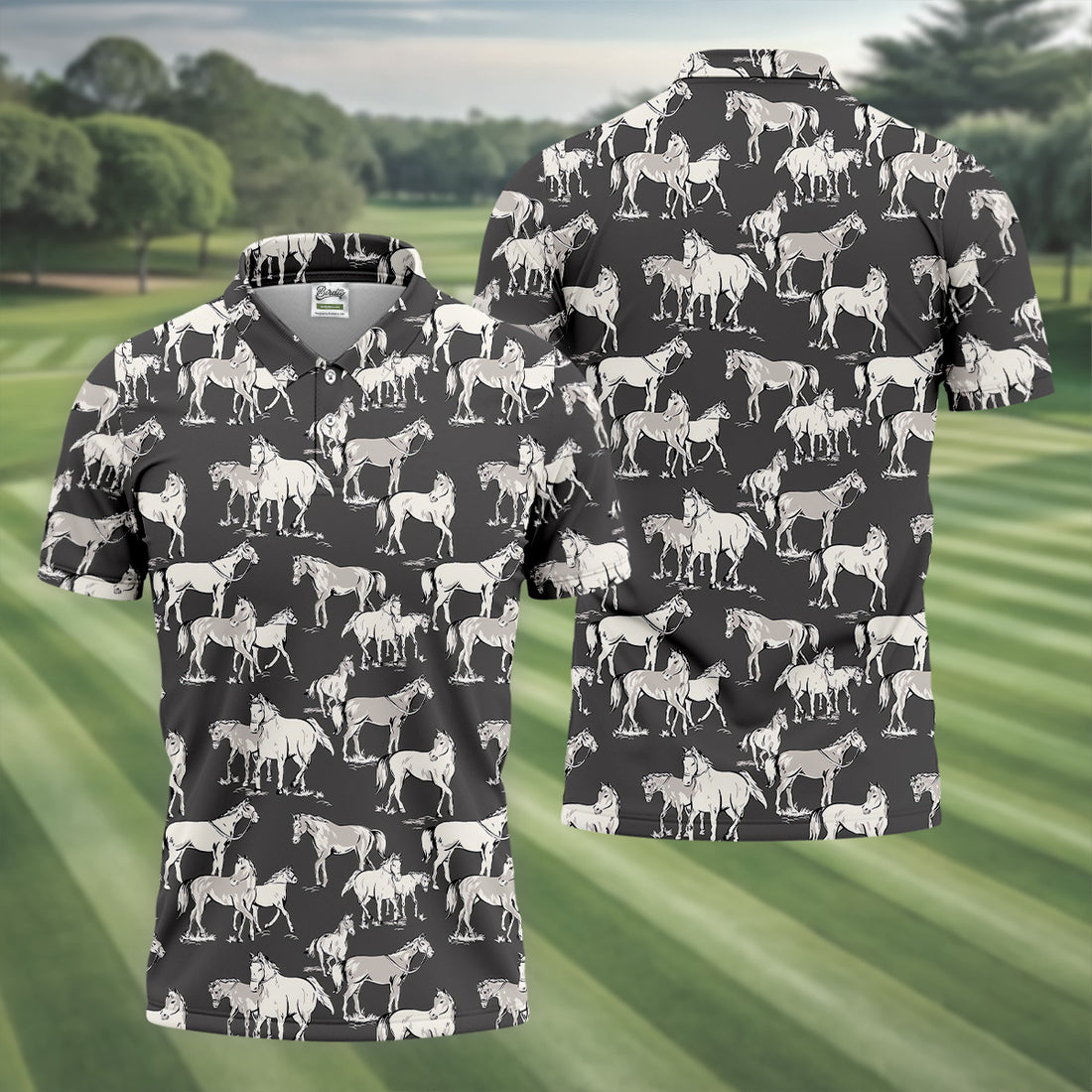 Wild Horse Seamless Pattern Golf Tops For Men, Hawaiian Golf Shirts, Polo For Men