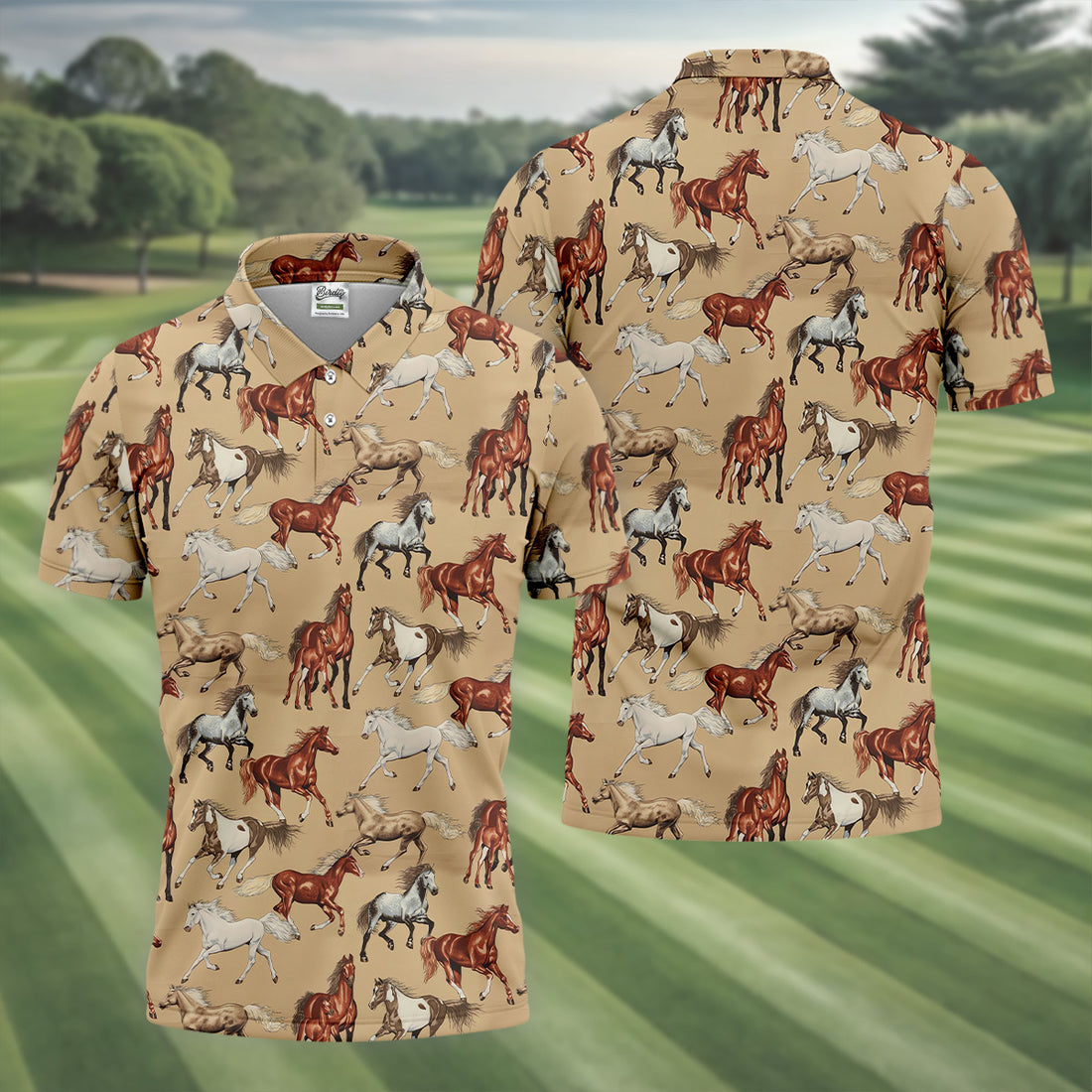 Wild Horse Seamless Pattern Golf Tops For Men, Hawaiian Golf Shirts, Long Sleeve Polo