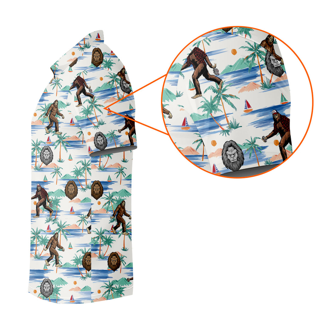 White And Blue Funny Sasquatch Tropical Golf Shirts, Fun Men's Golf Polos, Hawaiian Golf Shirts, Golfing Apparel