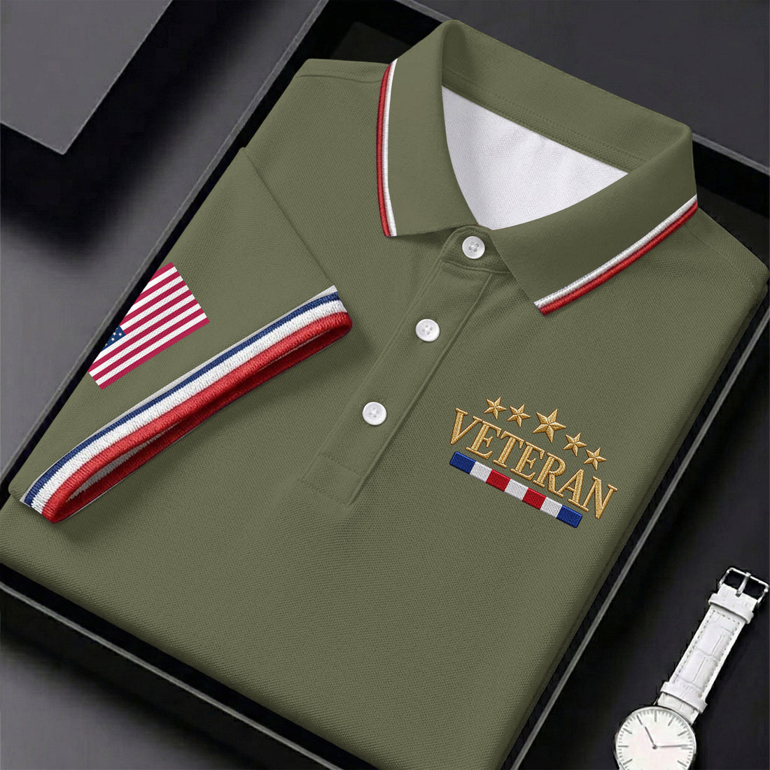 Veterans Day Five Star Emblem Polo Shirt, Golf Polo Shirts For Men, Mens Golf Apparel