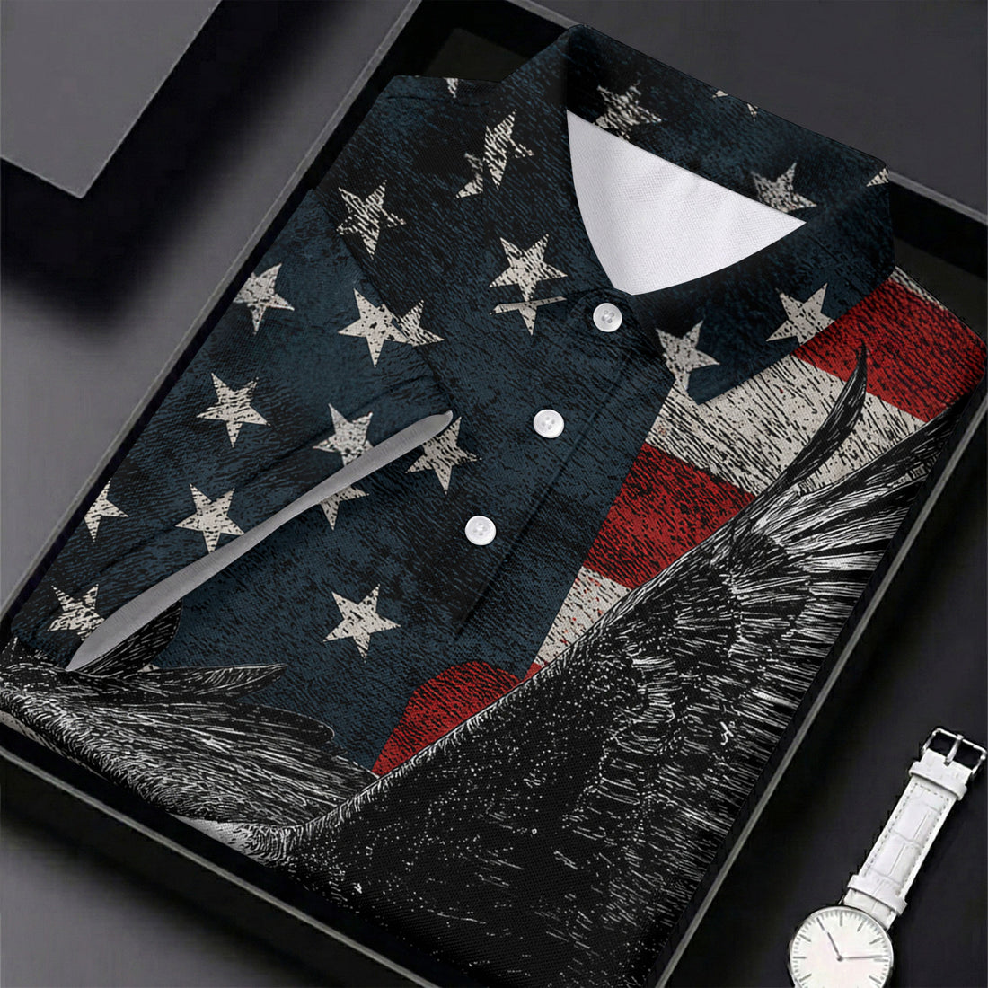 Distressed US Flag And Bald Eagle Patriotic Golf Shirt, 4th Of July 250 Years American Pride Golf Shirts For Men