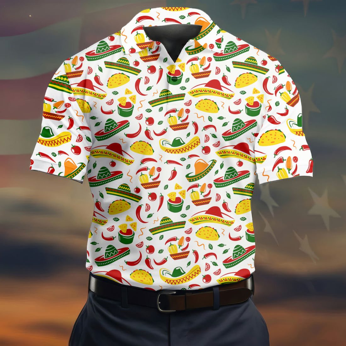 Mexican Fiesta Seamless Pattern Golf Tops For Men, Cinco De Mayo Celebration Golf Shirts For Men