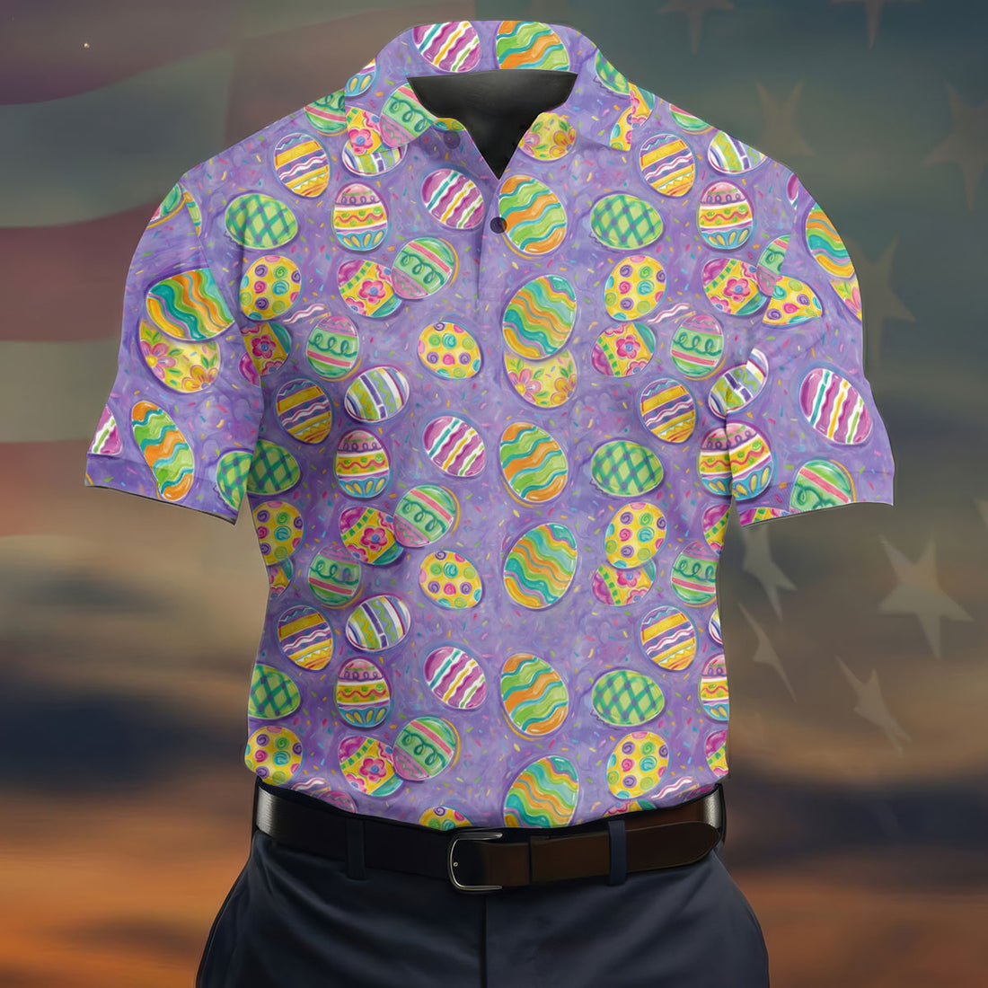 Colorful Painted Easter Eggs Golf Shirts For Men, Cute Golf Outfit, Polo Shirts For Men