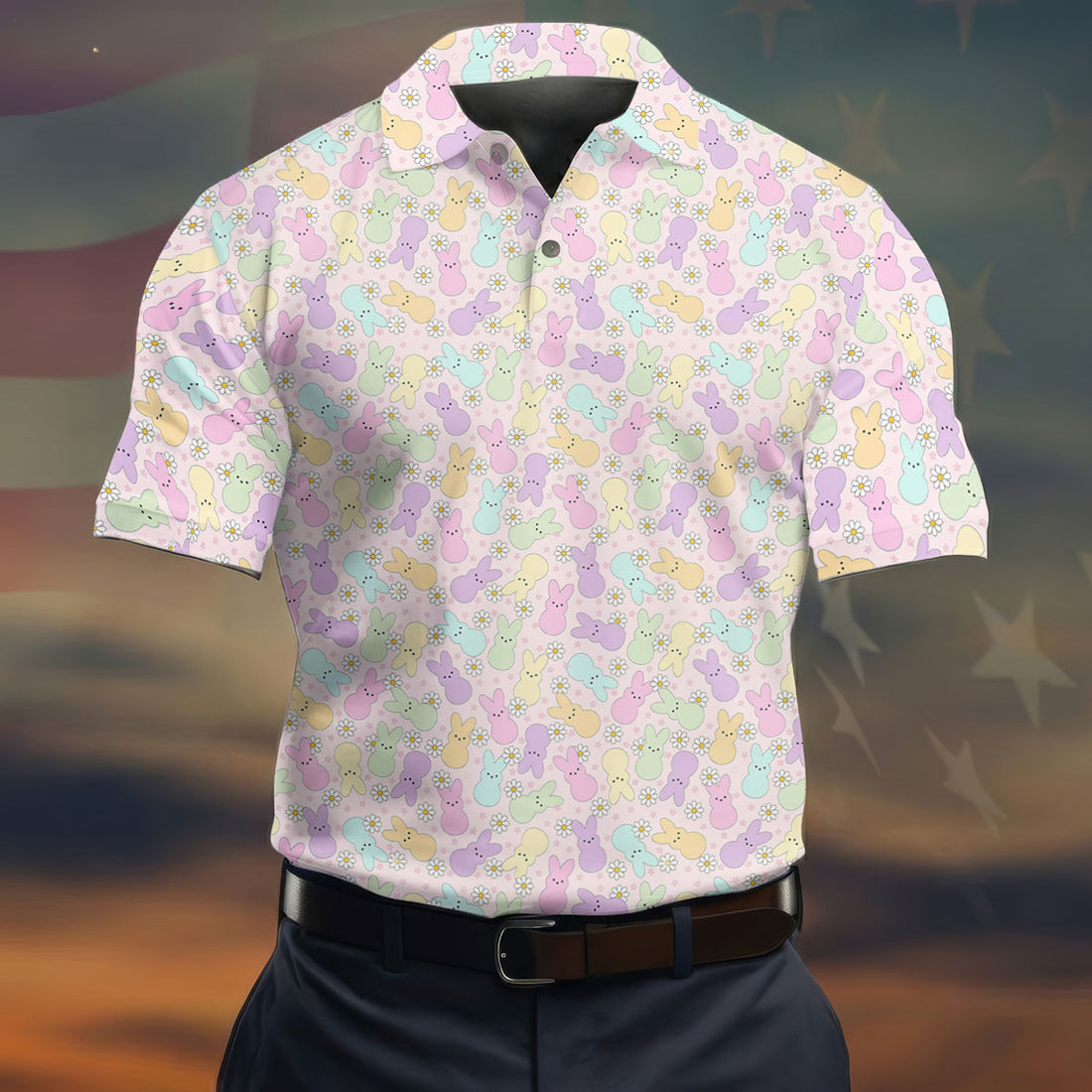 Easter Bunny Seamless Pattern Golf Shirts For Men, Men's Funny Golf Shirts, Cute Golf Outfit, Polo Shirts For Men