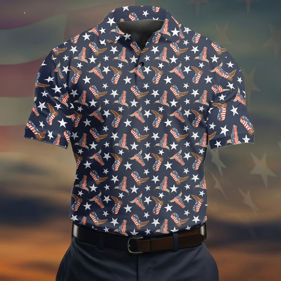 Patriotic Cowboy Boots Stars Pattern 4th Of July Golf Shirt, 250th Anniversary Golf Shirts For Men