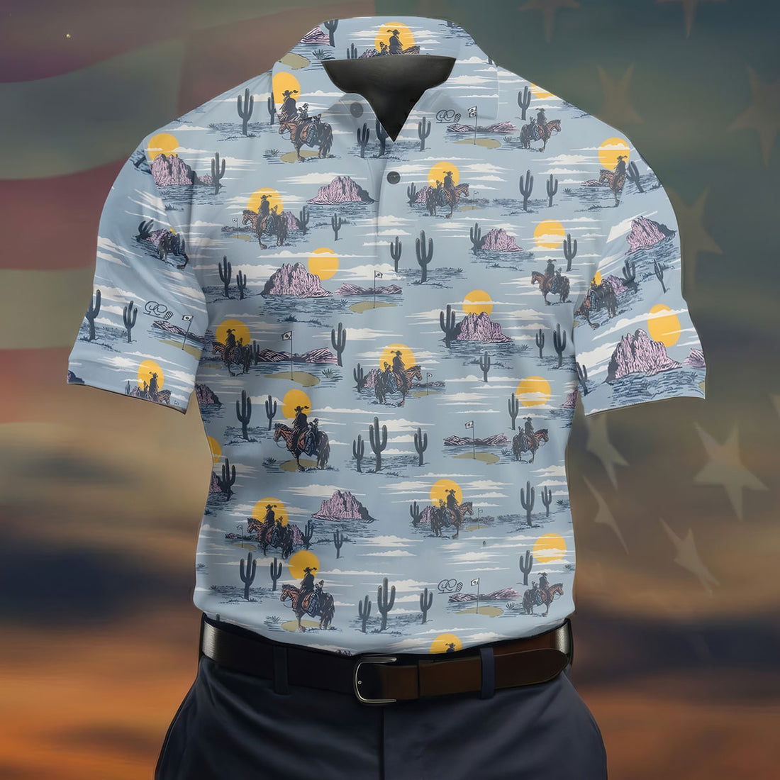 Cowboy Silhouette Desert Sunset Western Golf Shirt, Polo Shirts For Men, Golf Shirts For Men