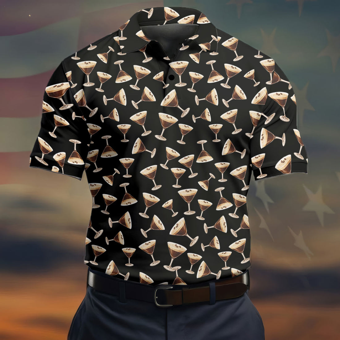 Espresso Martini Print Golf Shirt, Men's Golf Polo Shirts, Golf Shirts For Men, Polo Shirts For Men