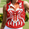 Christmas Candy Cane Corset Golf Shirt, Golf Shirts For Women, Ladies Golf Apparel