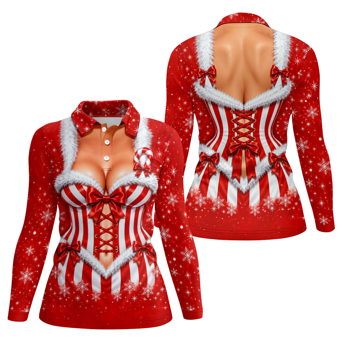 Christmas Candy Cane Corset Golf Shirt, Golf Shirts For Women, Ladies Golf Apparel