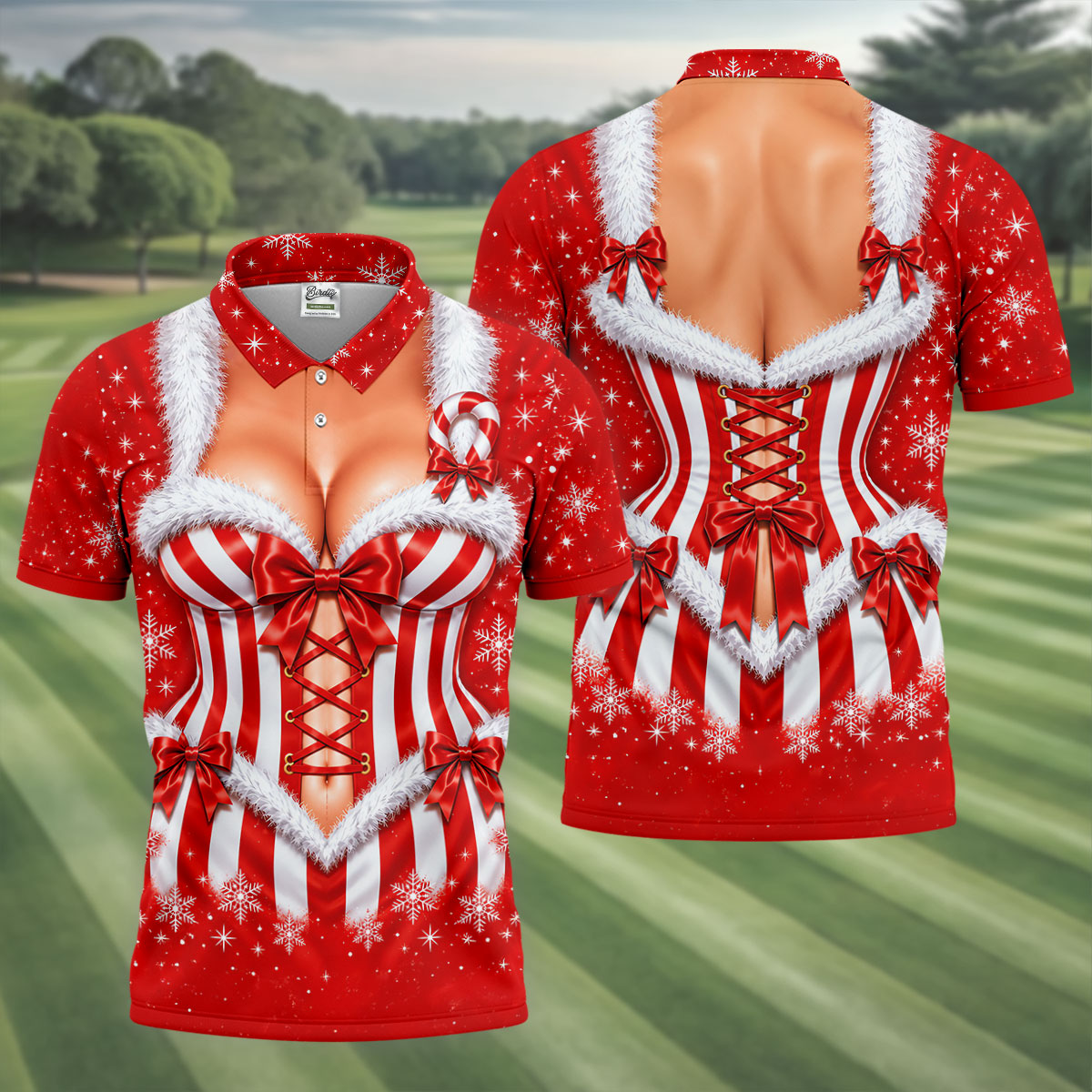 Christmas Candy Cane Corset Golf Shirt, Golf Gifts For Men, Funny Mens Golf Shirts
