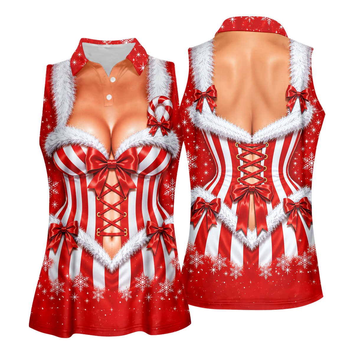 Christmas Candy Cane Corset Golf Shirt, Golf Shirts For Women, Ladies Golf Apparel