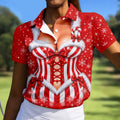 Christmas Candy Cane Corset Golf Shirt, Golf Shirts For Women, Ladies Golf Apparel