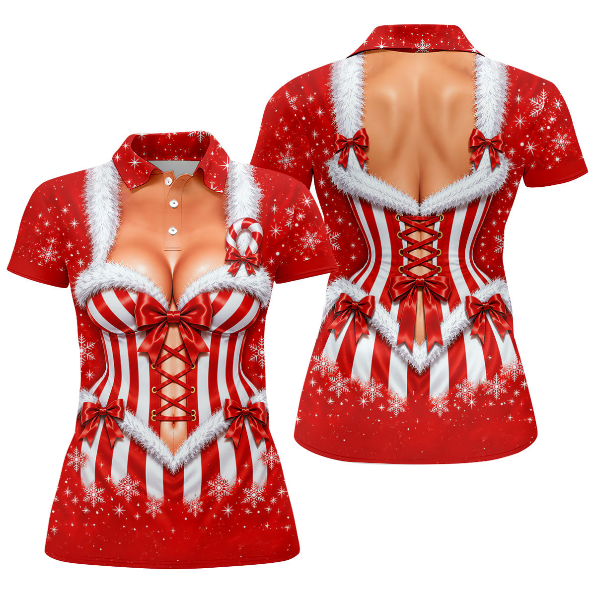 Christmas Candy Cane Corset Golf Shirt, Golf Shirts For Women, Ladies Golf Apparel
