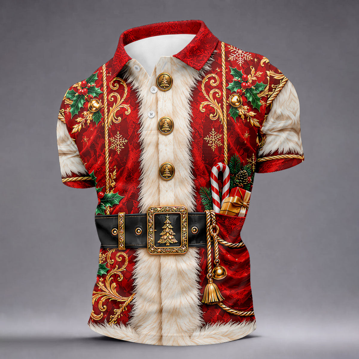 Christmas Ornate Santa Suit Golf Shirt, Golf Shirts For Men, Mens Holiday Golf Shirts
