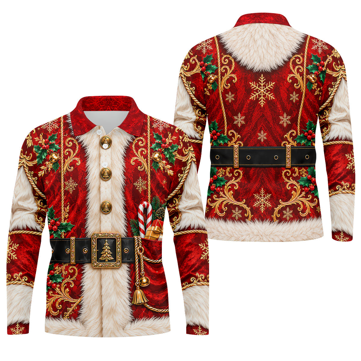Christmas Ornate Santa Suit Golf Shirt, Golf Shirts For Men, Mens Holiday Golf Shirts