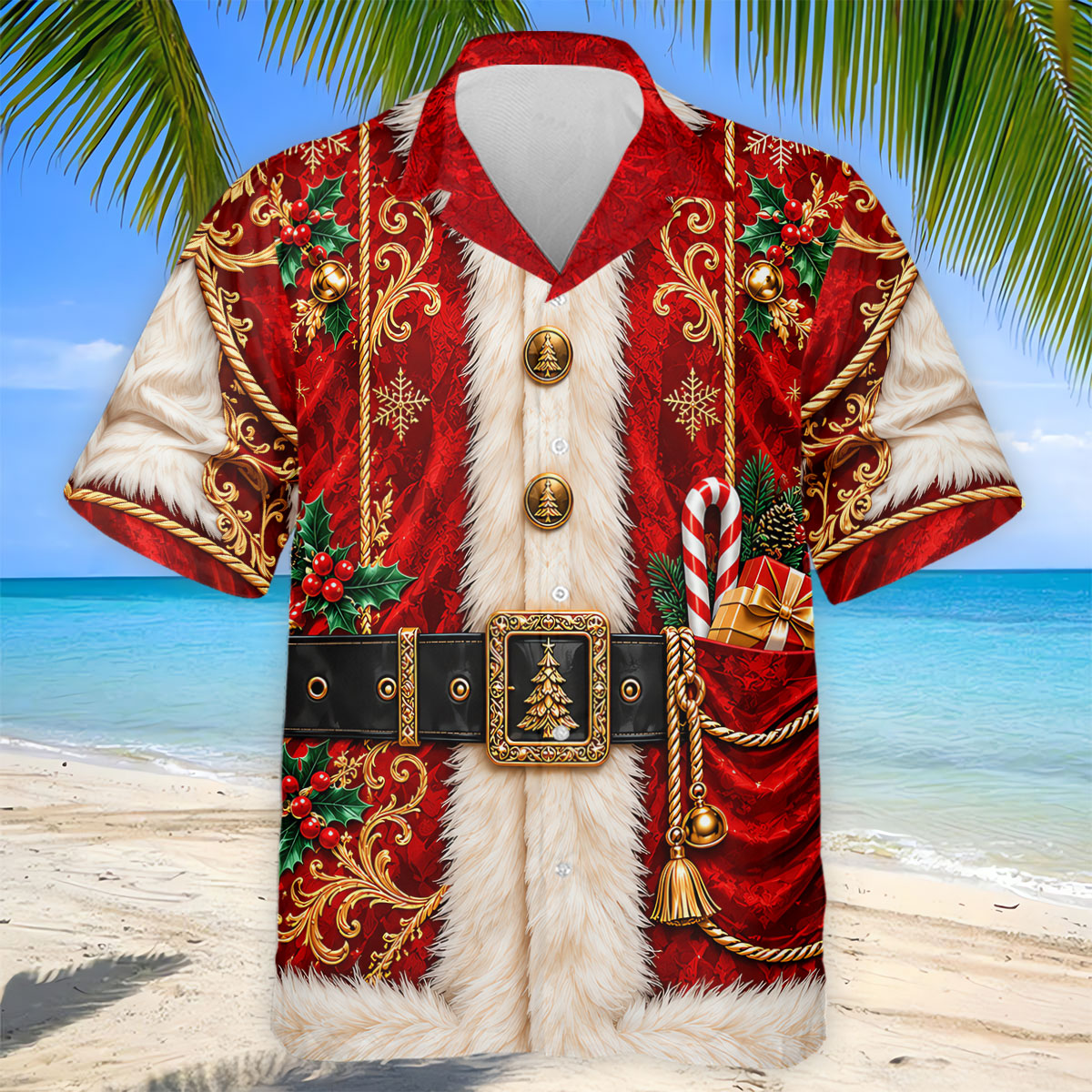 Christmas Ornate Santa Suit Golf Shirt, Golf Shirts For Men, Mens Holiday Golf Shirts