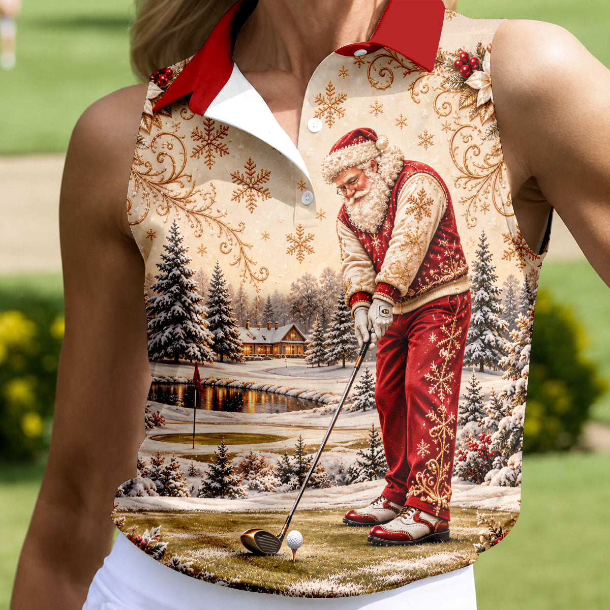 Christmas Vintage Santa Winter Golf Shirt, Ladies Golf Shirts, Golf Gifts For Women