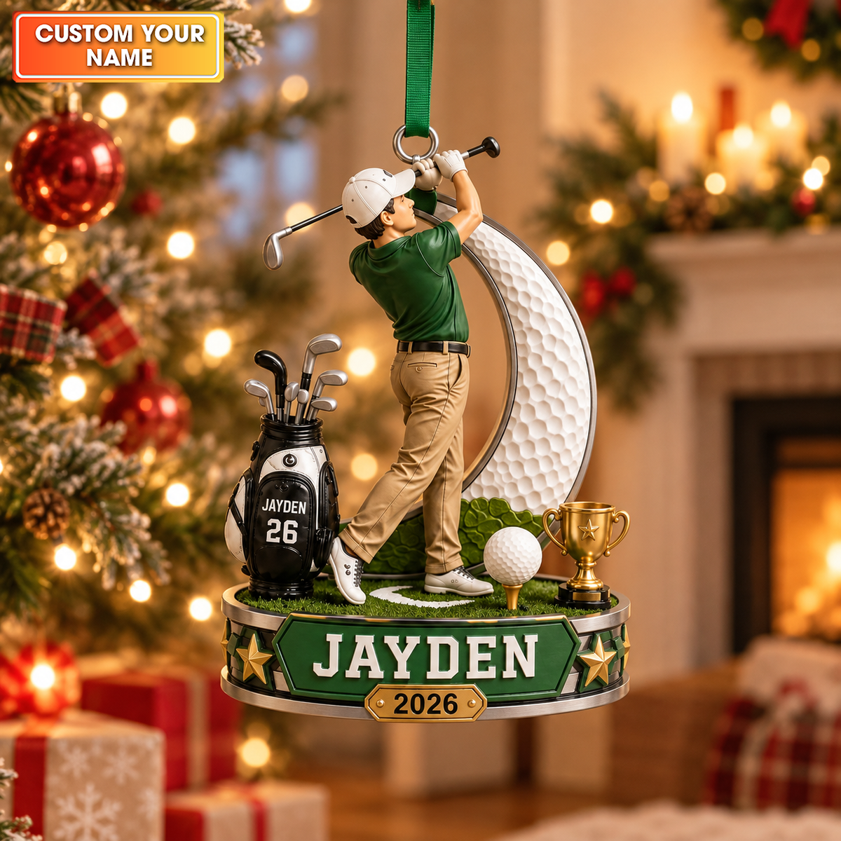 Custom Name Golf Swing Acrylic Ornament, Christmas Ornaments, Holiday Tree Decor