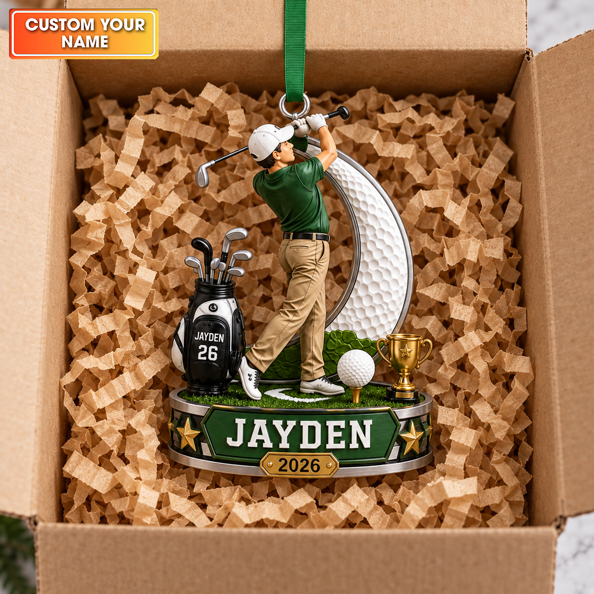 Custom Name Golf Swing Acrylic Ornament, Christmas Ornaments, Holiday Tree Decor