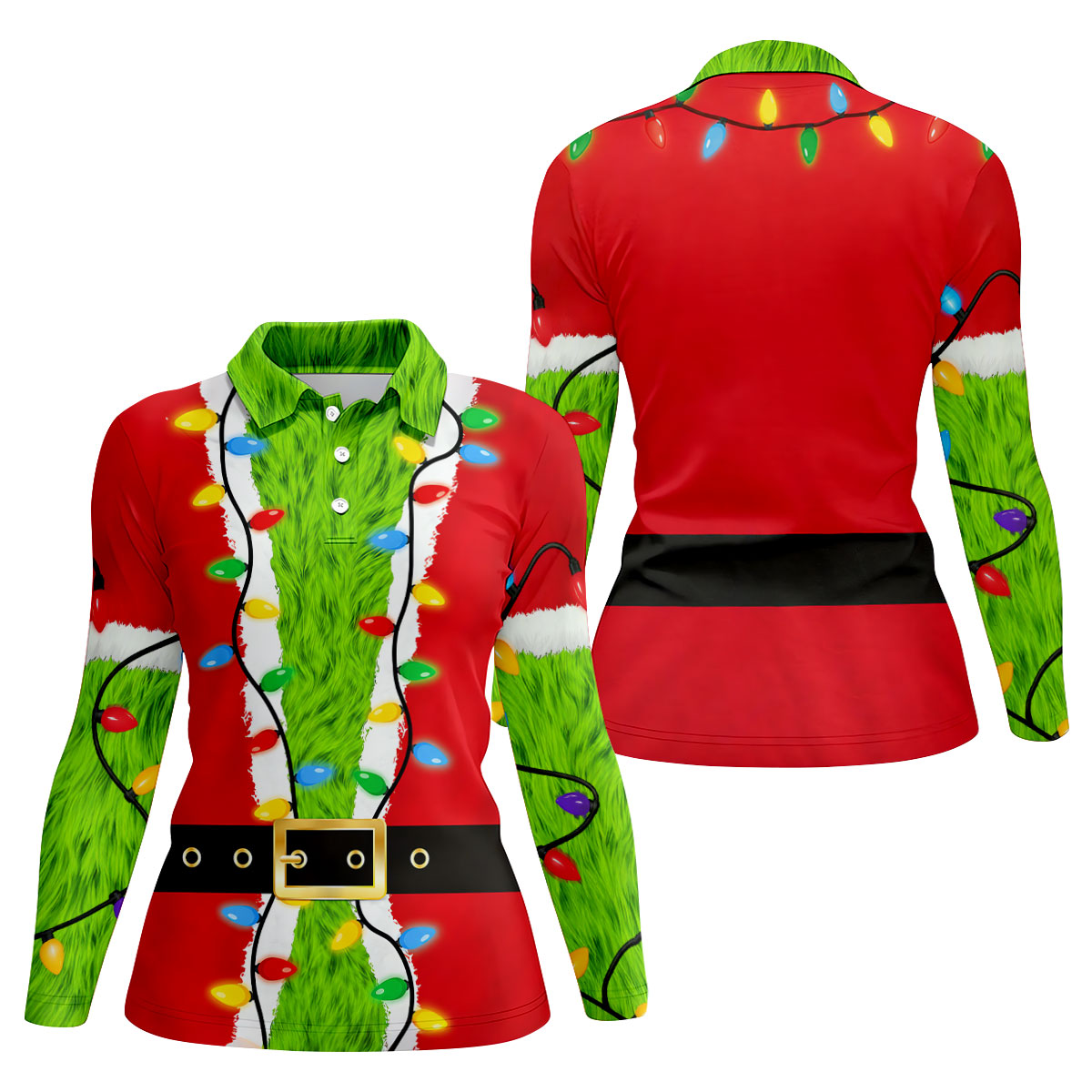 Christmas Green Furry Santa Suit Golf Shirt, Womens Golf Tops, Golf Gifts For Women