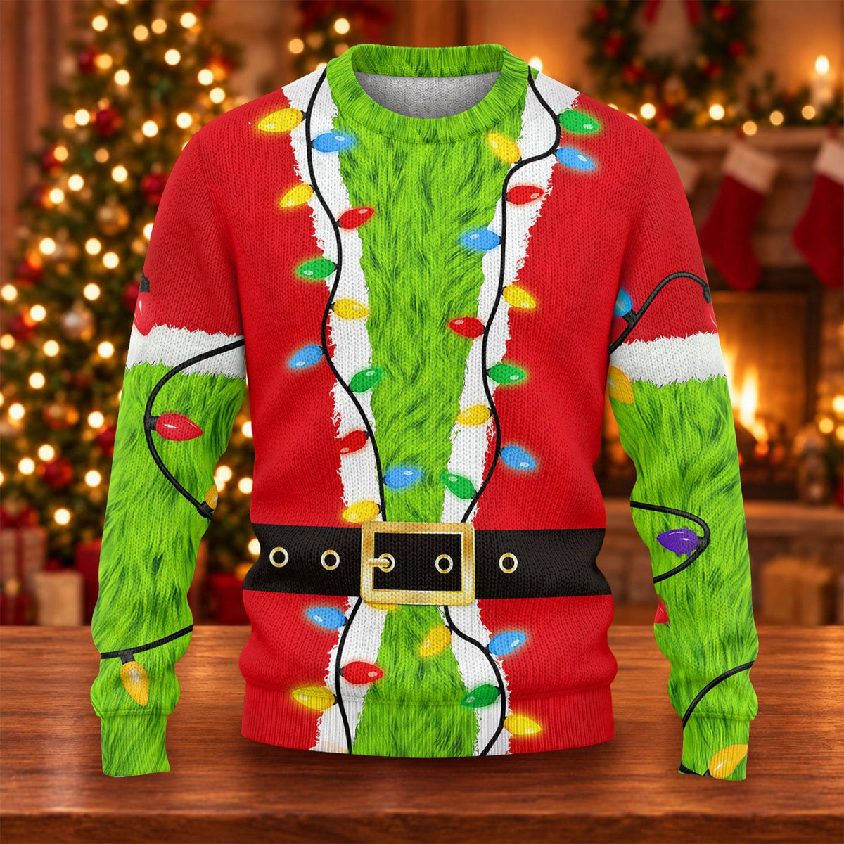 Christmas Green Furry Santa Suit Ugly Sweater, Ugly Sweater Party, Christmas Gifts
