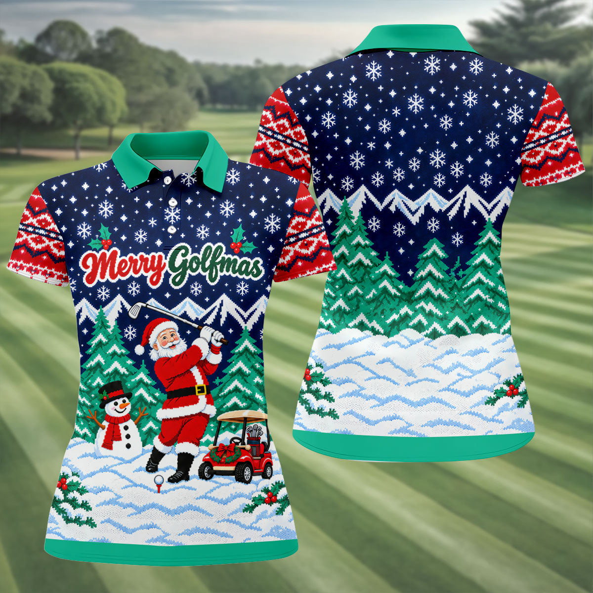 Christmas Merry Golfmas Santa Golf Shirt, Womens Golf Tops, Golf Shirts For Women