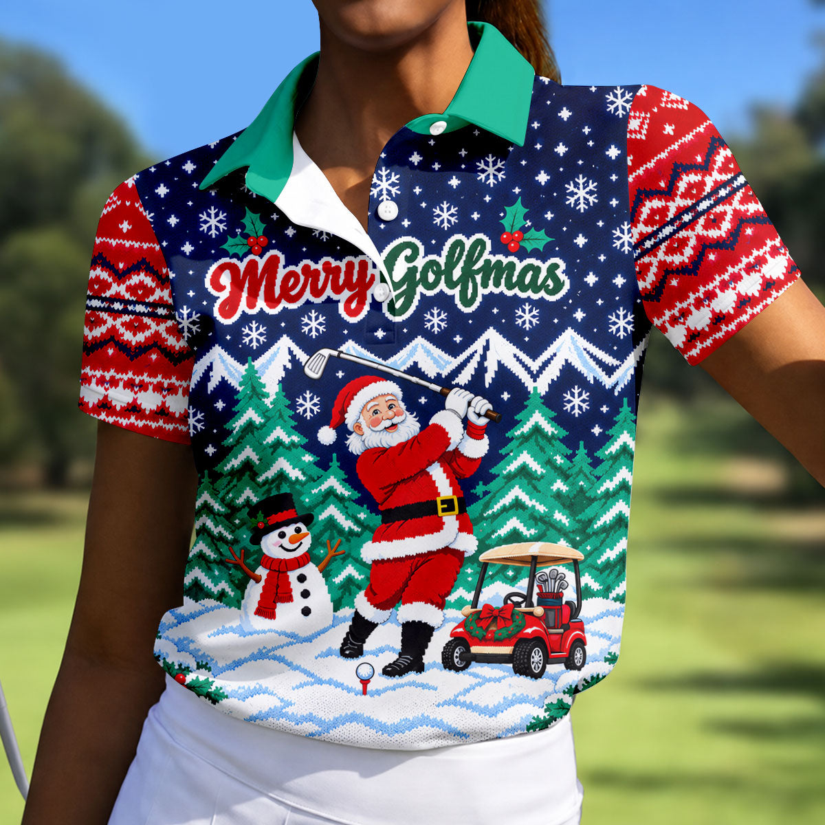 Christmas Merry Golfmas Santa Golf Shirt, Womens Golf Tops, Golf Shirts For Women