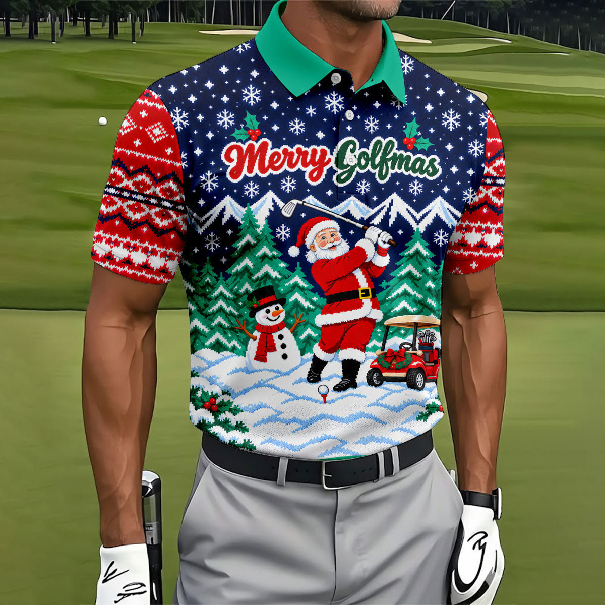 Christmas Merry Golfmas Santa Golf Shirt, Golf Shirts For Men, Mens Golf Clothing