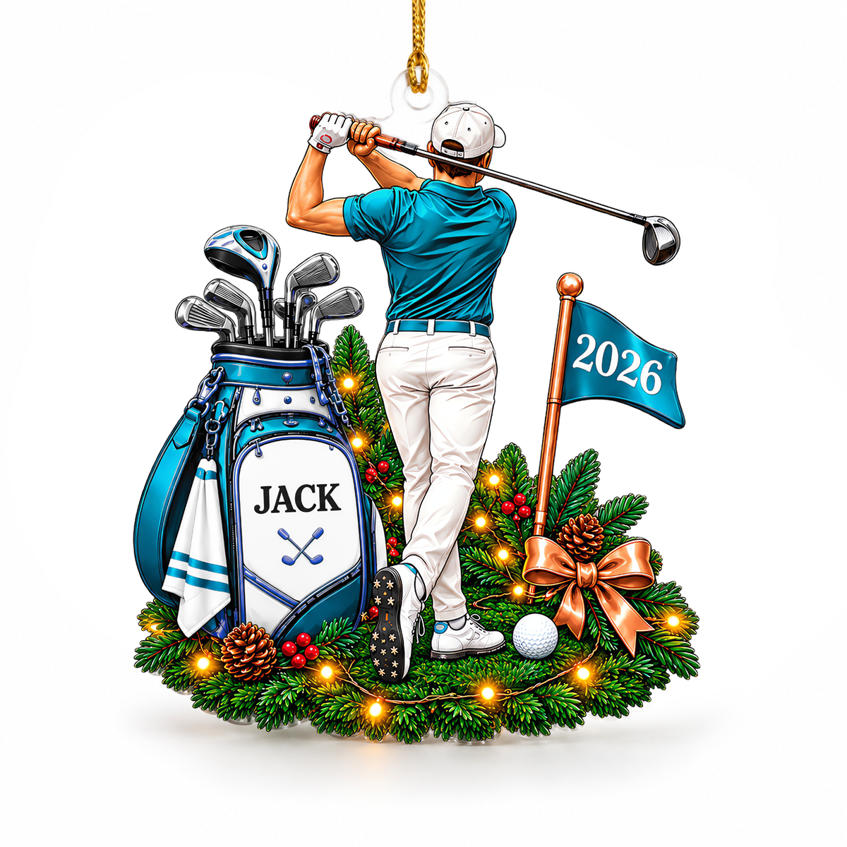 Custom Name Male Golfer Acrylic Ornament, Christmas Ornaments, Christmas Keepsake