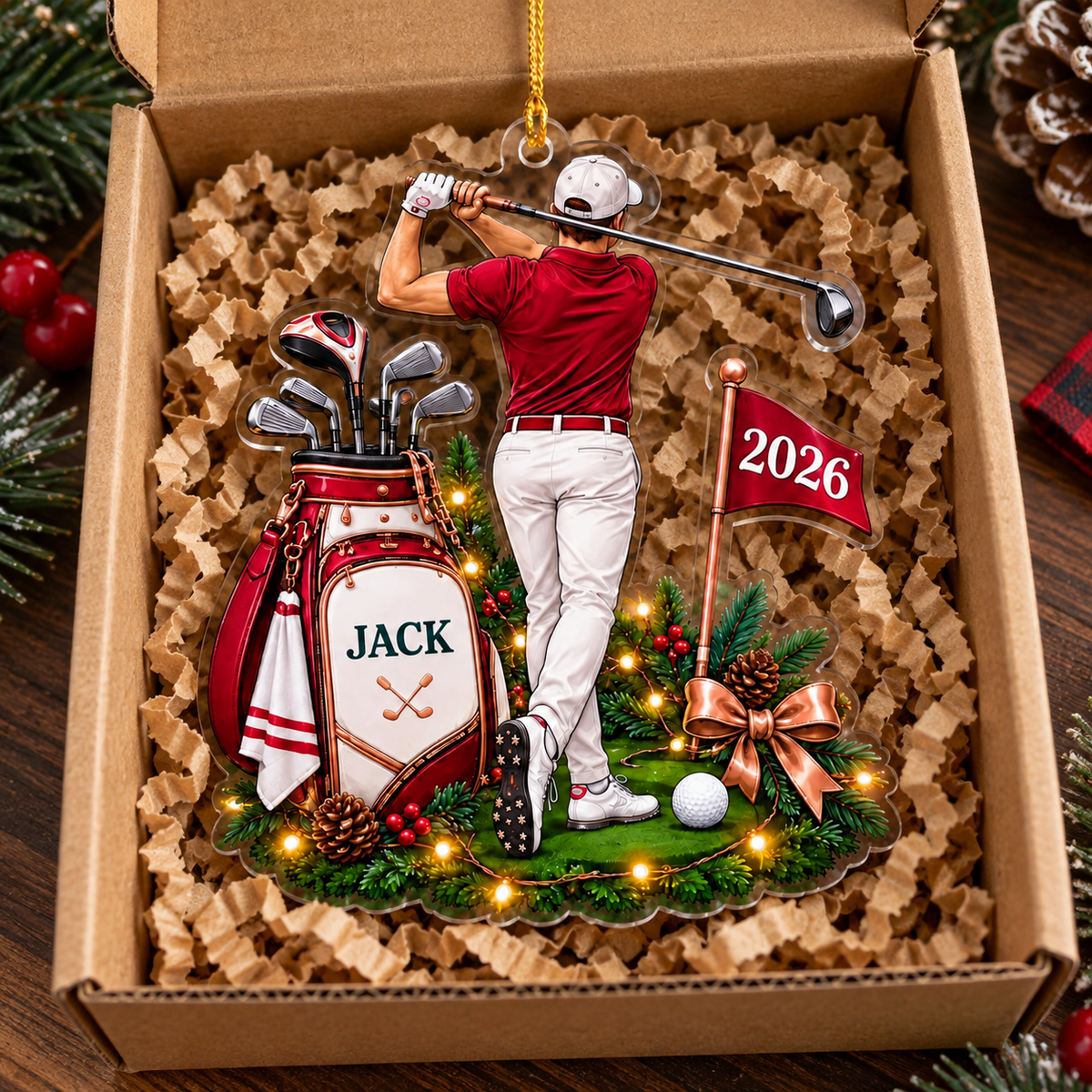 Custom Name Male Golfer Acrylic Ornament, Christmas Ornaments, Christmas Keepsake