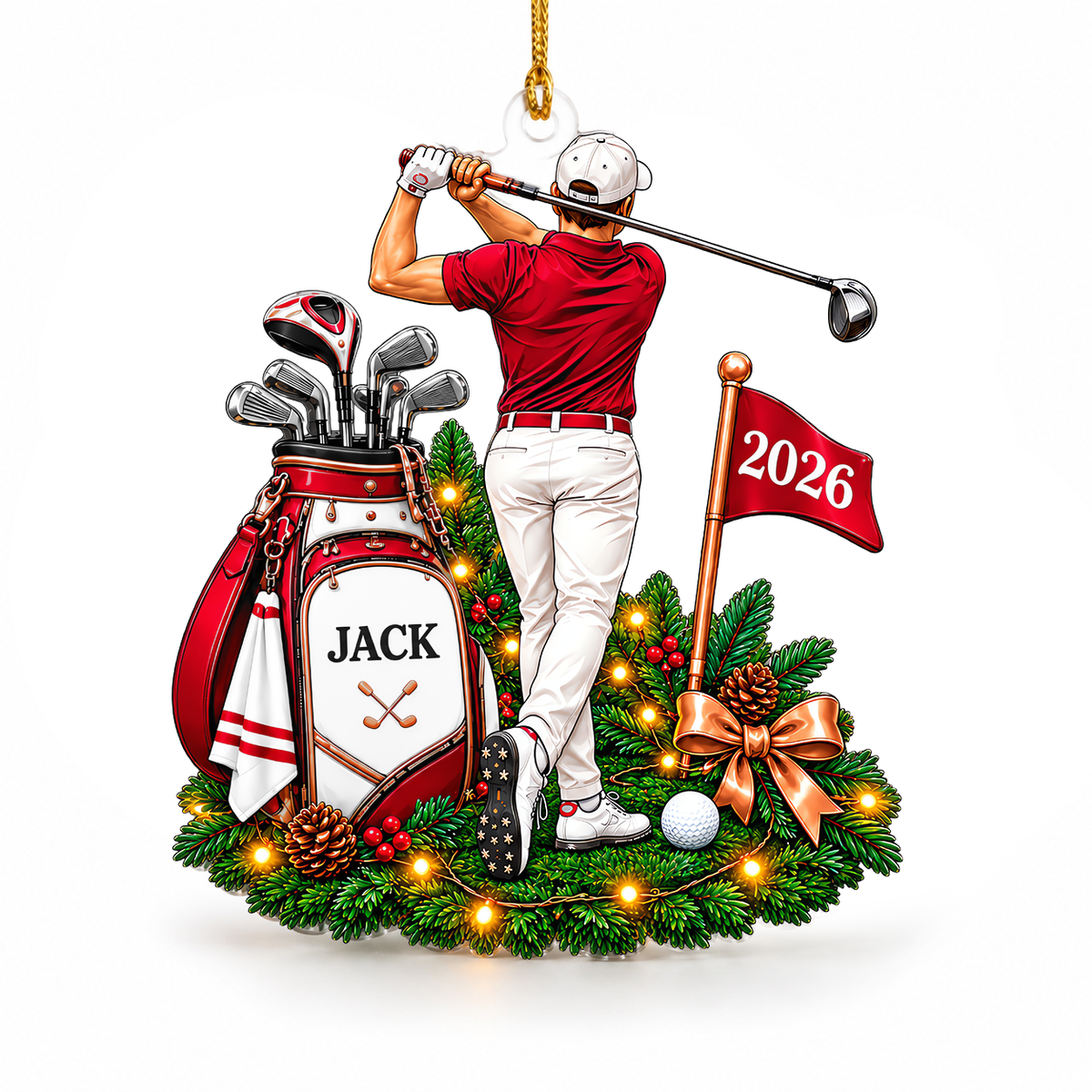 Custom Name Male Golfer Acrylic Ornament, Christmas Ornaments, Christmas Keepsake