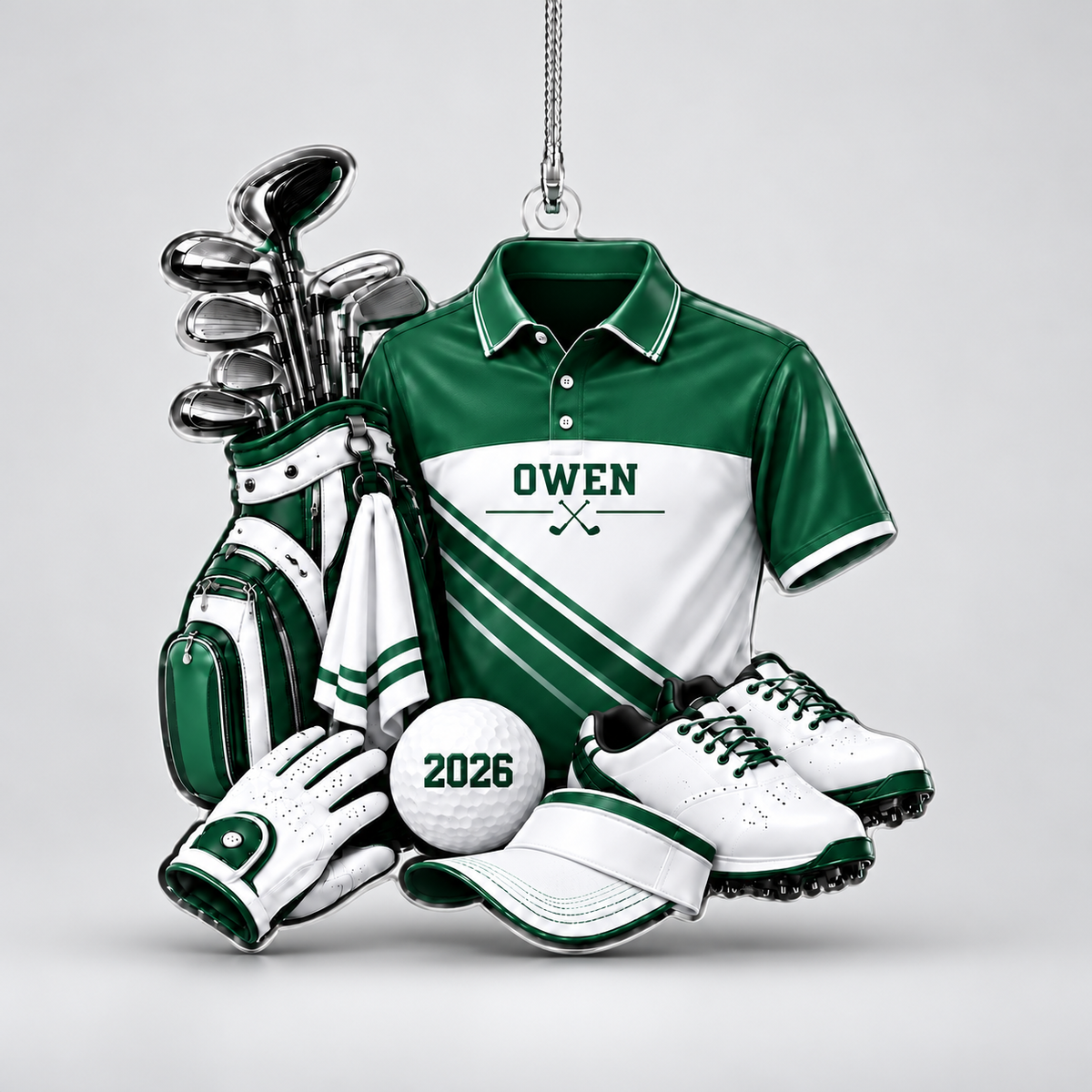 Custom Name Golf Shirt And Bag Acrylic Ornament, Christmas Gifts, Gifts For Golfers