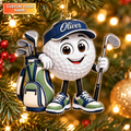 Custom Name Golf Ball And Bag Acrylic Ornament, Christmas Ornaments, Golf Lover Gifts