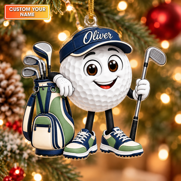 Custom Name Golf Ball And Bag Acrylic Ornament, Christmas Ornaments, Golf Lover Gifts