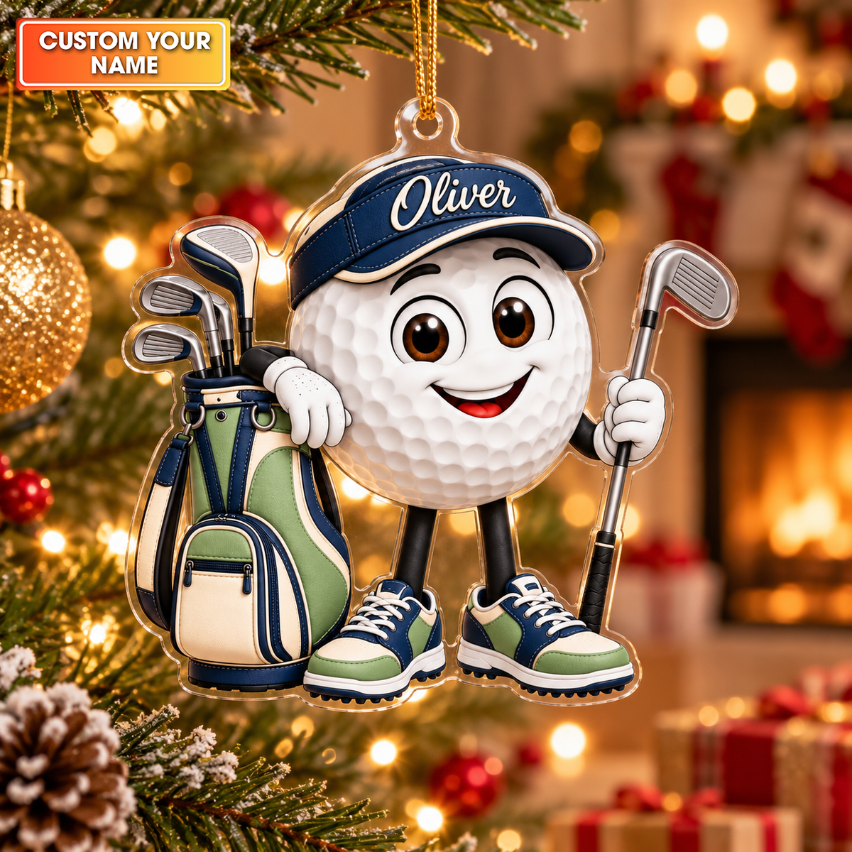 Custom Name Golf Ball And Bag Acrylic Ornament, Christmas Ornaments, Golf Lover Gifts