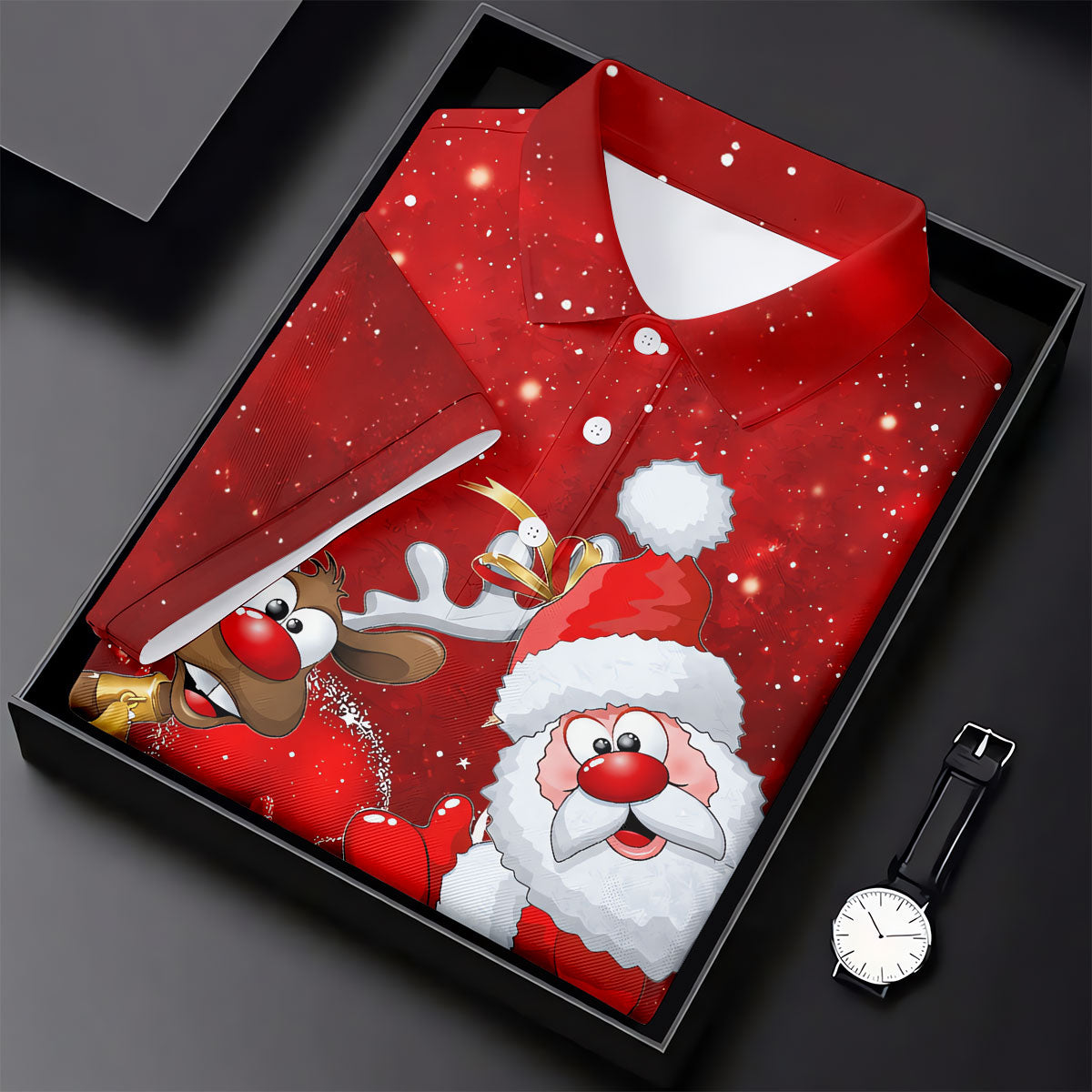 Christmas Santa Reindeer Snow Golf Shirt, Golf Shirts For Men, Golf Gifts For Men