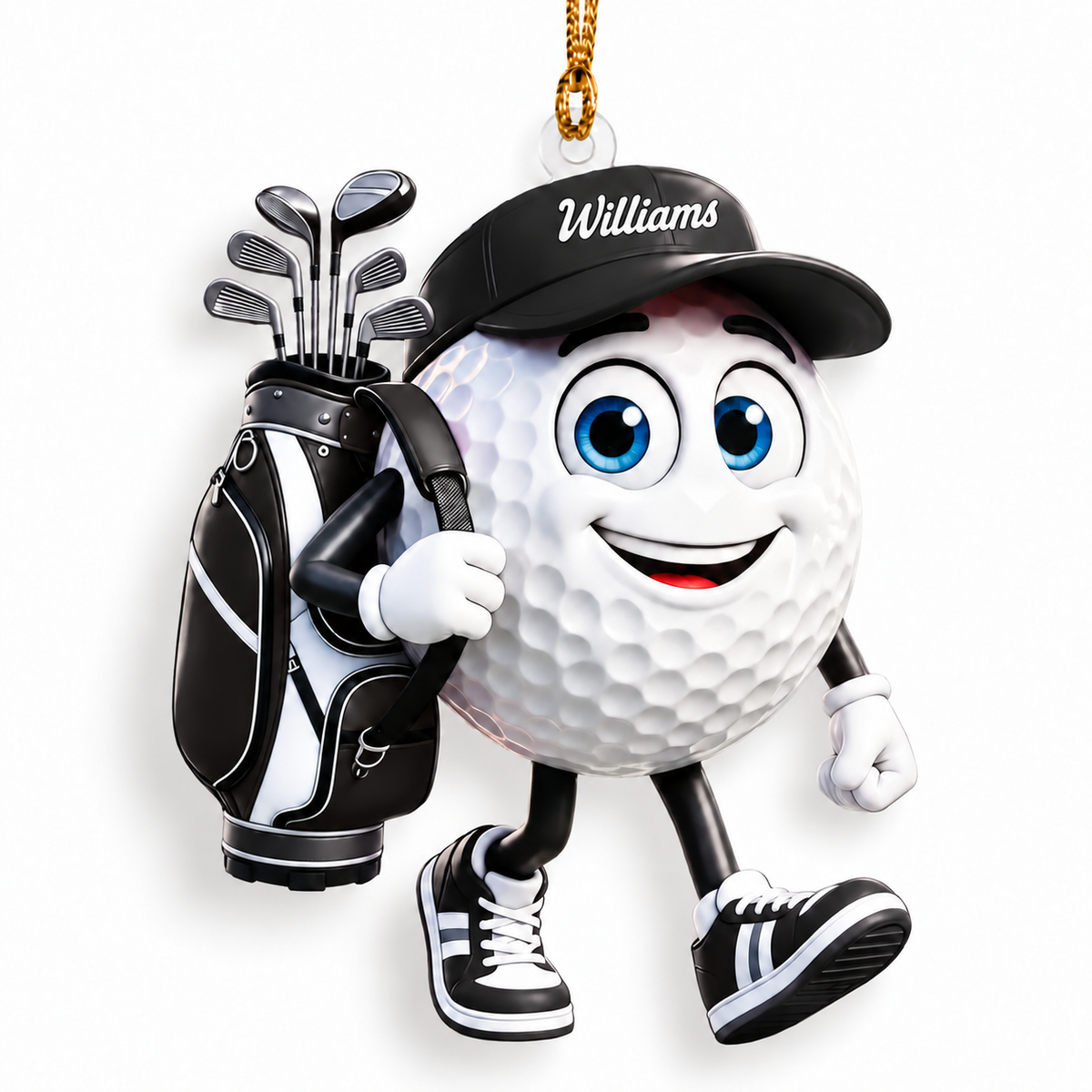 Custom Name Walking Golf Ball Acrylic Ornament, Christmas Tree Decor, Golfer Gifts