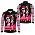 Pink flamingo Christmas pattern - Men - Long Sleeve Polo Shirt