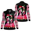 Pink flamingo Christmas pattern - Women - Long Sleeve Polo Shirt