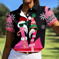 Pink flamingo Christmas pattern - Women - golf shirt detail 1