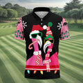 Pink flamingo Christmas pattern - Men - golf shirt detail 4