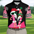Pink flamingo Christmas pattern - Men - golf shirt detail 3
