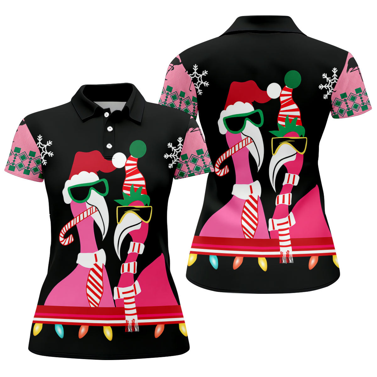 Pink flamingo Christmas pattern - Women - Polo Shirt 🔥