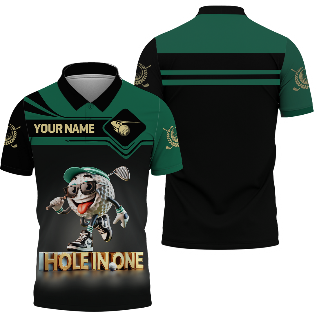 Hole In One Funny Golf Ball, Custom Men's Golf Polo Shirt, Golfing Apparel, Funny Golf Shirt, Gift For Golfers
