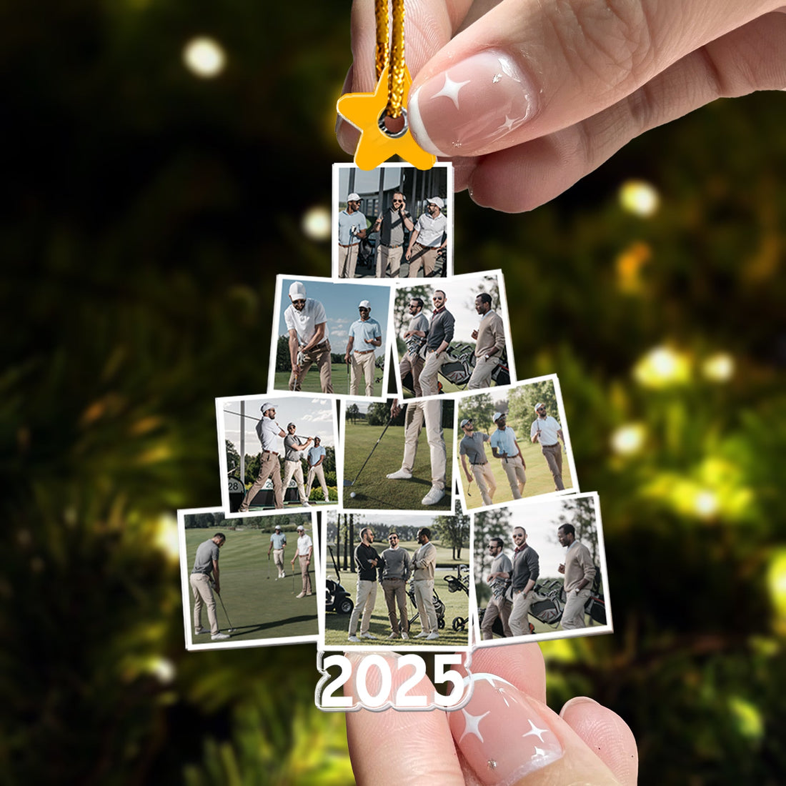 Christmas Pine Tree Custom Photo Acrylic Ornament, Christmas Golf Gift, Photo Ornament Gift For Golf Lovers