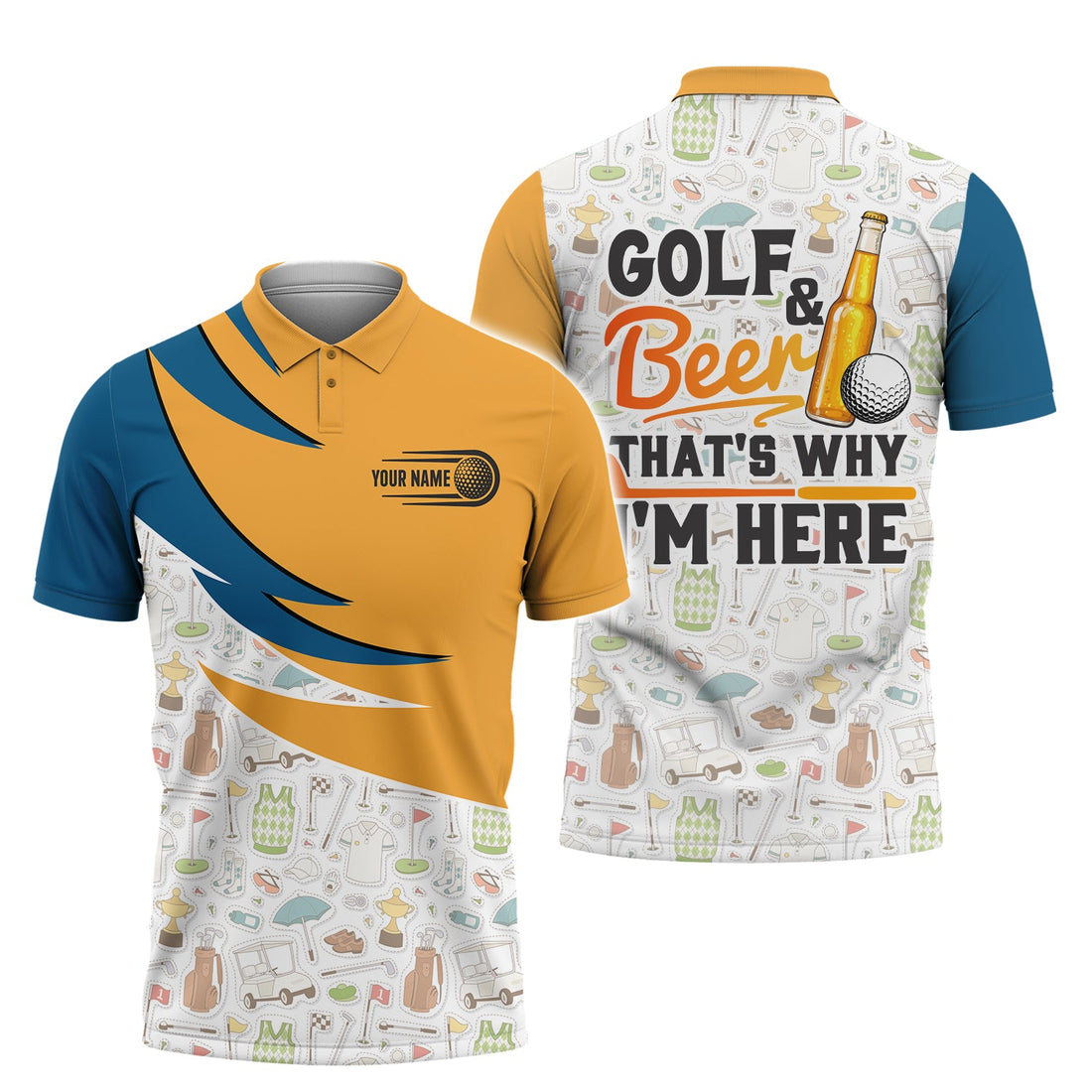 Golf And Beer That’s Why I’m Here - Personalized Name 3D Polo Shirt Gift For Golfers QB95