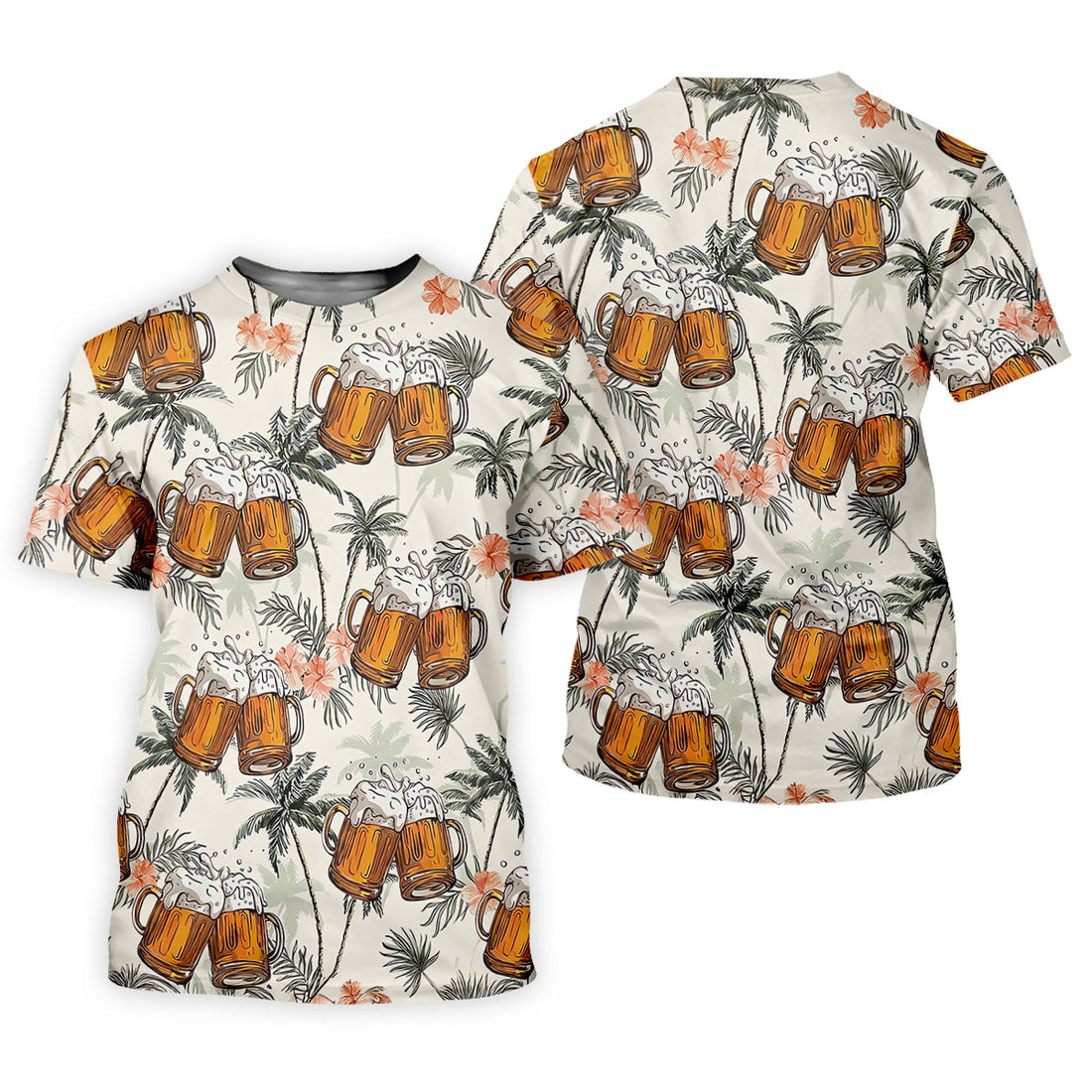 Tropical Palm Trees and Frosty Beer Mug Hawaiian Golf Polo, Golf Tops For Men, Golfing Apparel