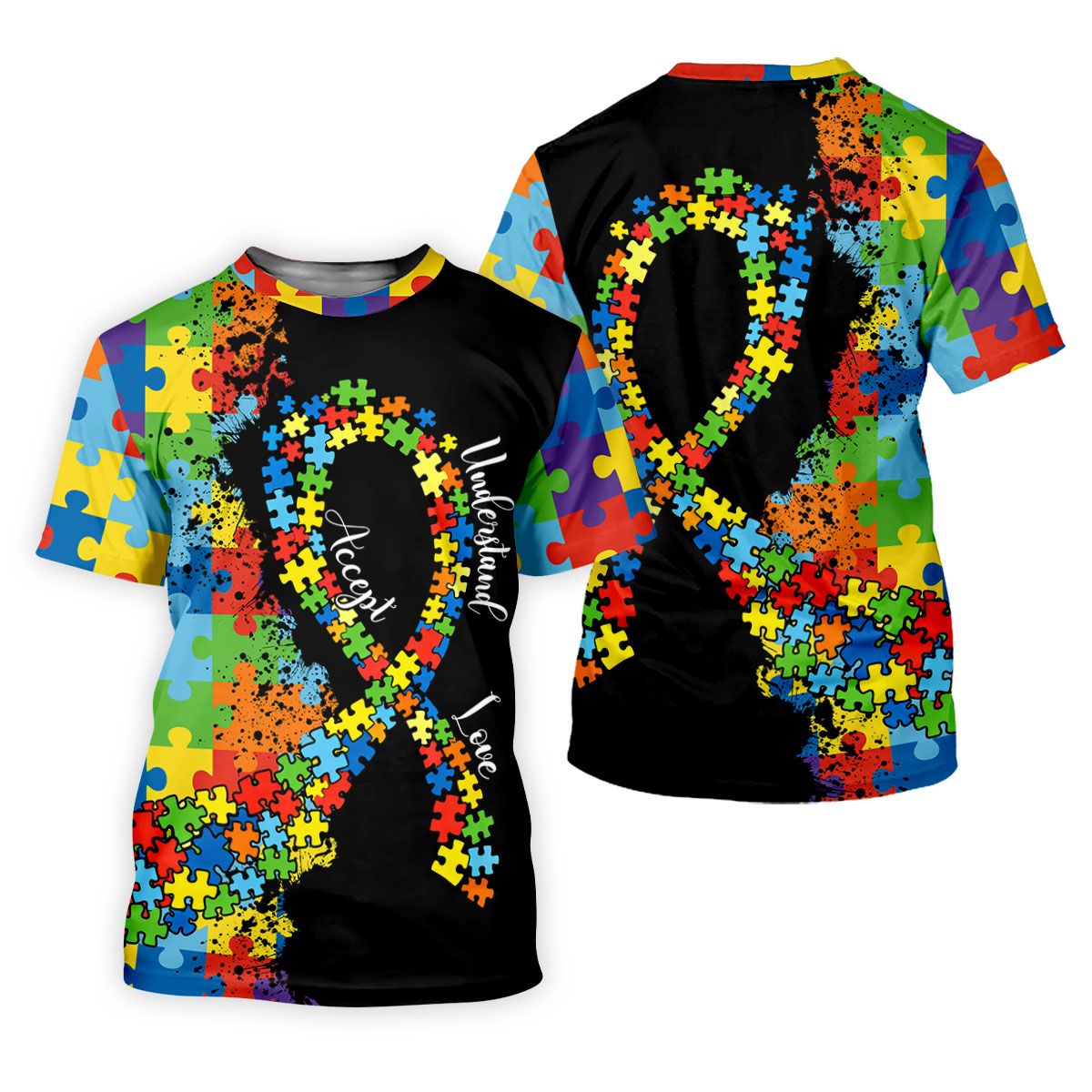 Deca Ribbon Accept Love Understand Autism Awareness Colors Autism Ribbon Golf Tops ...